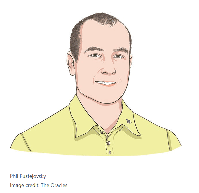 cartoon portrait of Phil Pustejovsky smiling